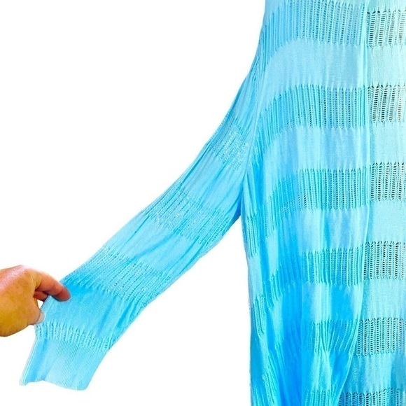 Chicos Light Blue Pointell Knit Open Front Cardigan Sweater Lightweight 2/Large - Picture 5 of 11